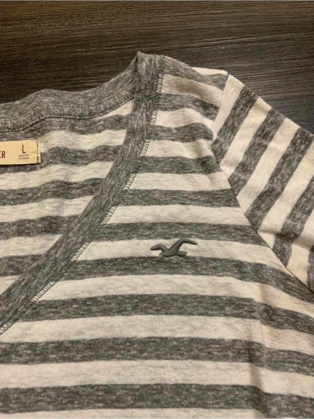 Hollister Gray and White Striped V-Neck Long Sleeve Tee - Picture 2 of 3
